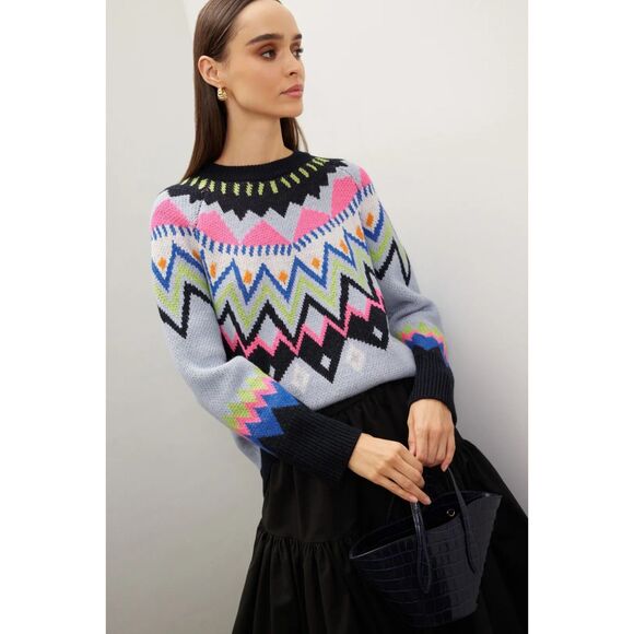 Kate Spade New York Wool Alpaca Blend Neon Abstract Fair Isle Sweater Size Small - Picture 2 of 13